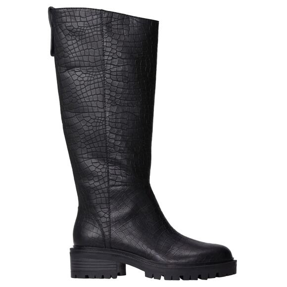 Paige Bella Black Tall/Knee High Boots Sz 9.5 Croc Embossed Leather Lug Sole New - Picture 2 of 14